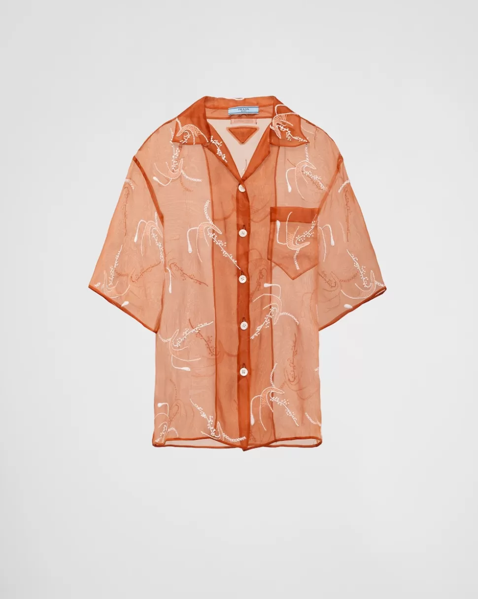 Prada Camisa De Organza Bordada^Mujer CAMISAS Y TOPS