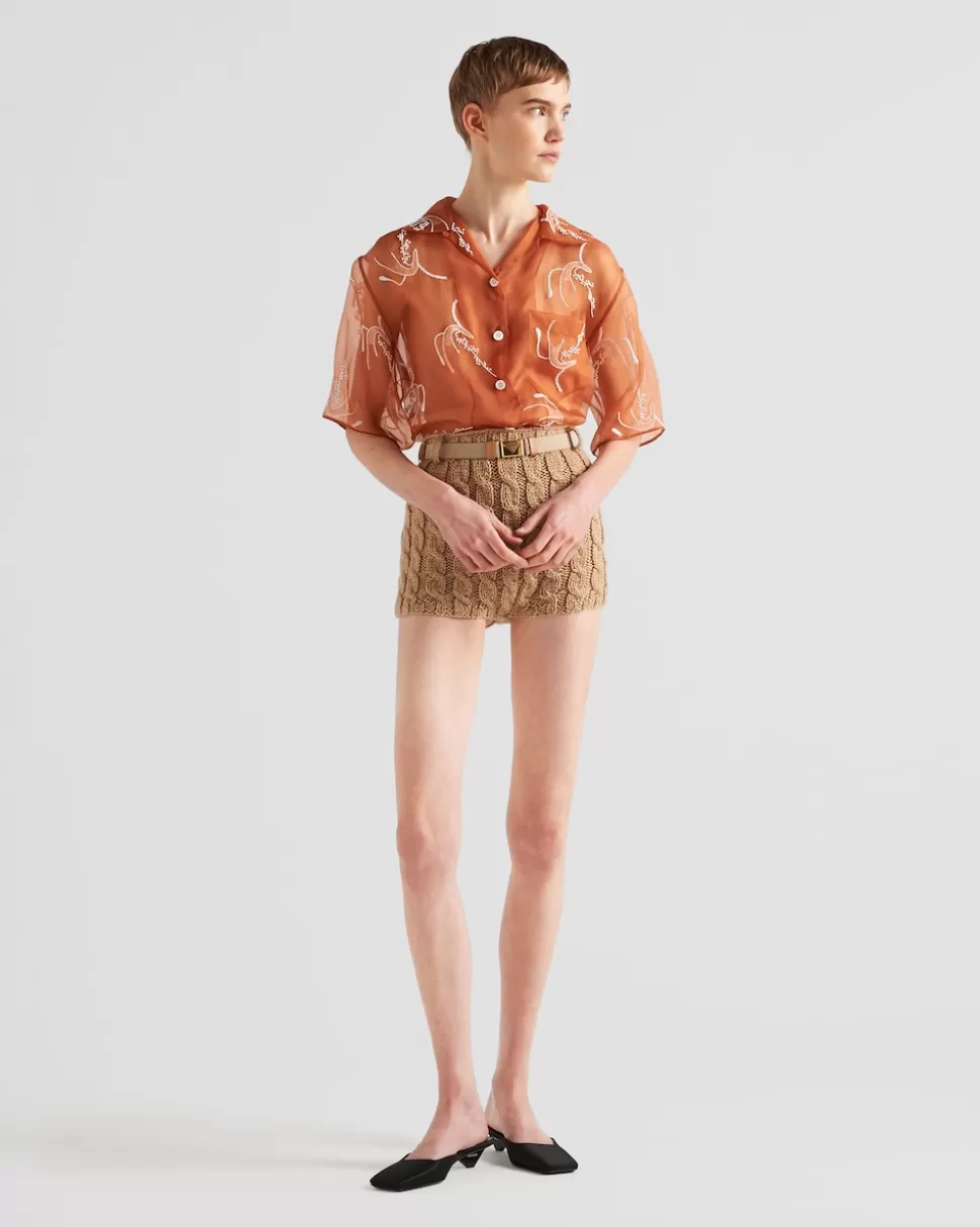 Prada Camisa De Organza Bordada^Mujer CAMISAS Y TOPS