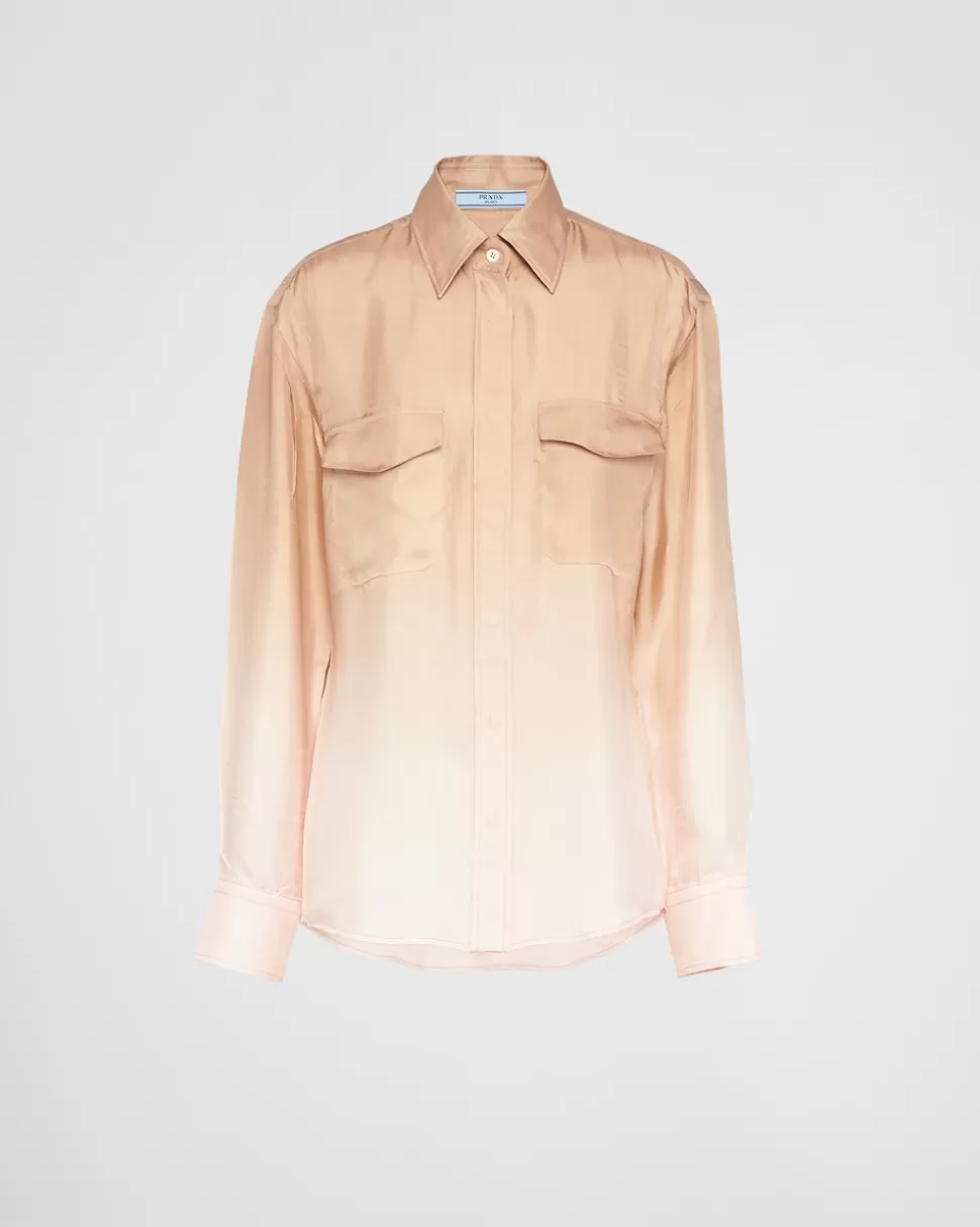 Prada Camisa De Sarga Con Estampado Degradado^Mujer CAMISAS Y TOPS