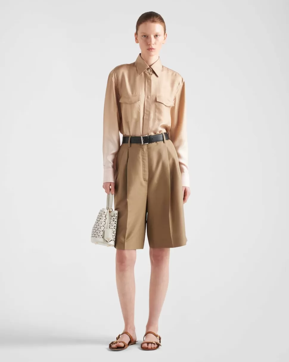 Prada Camisa De Sarga Con Estampado Degradado^Mujer CAMISAS Y TOPS