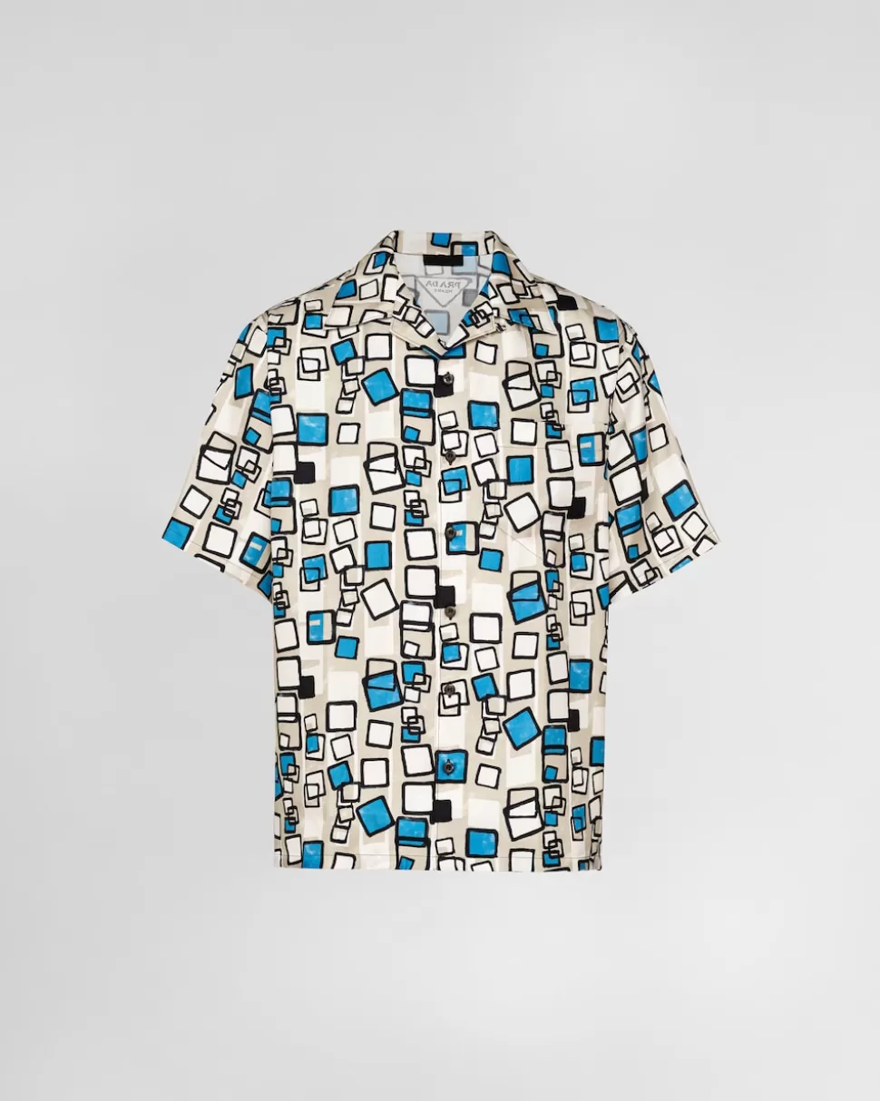 Prada Camisa De Sarga De Seda De Manga Corta^Hombre CAMISAS