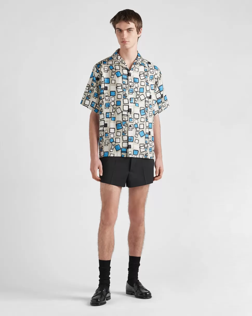 Prada Camisa De Sarga De Seda De Manga Corta^Hombre CAMISAS