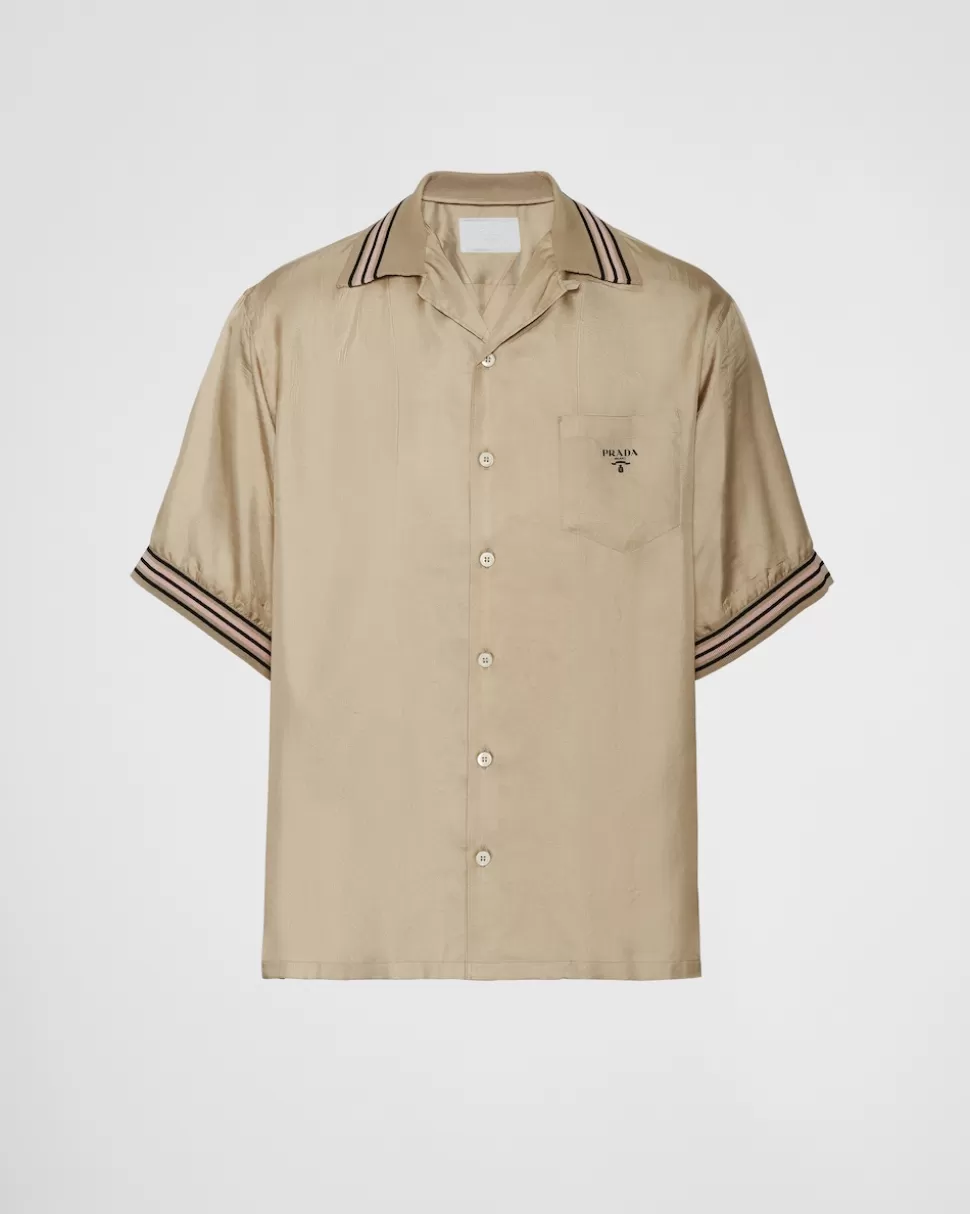 Prada Camisa De Sarga De Seda De Manga Corta^Hombre CAMISAS