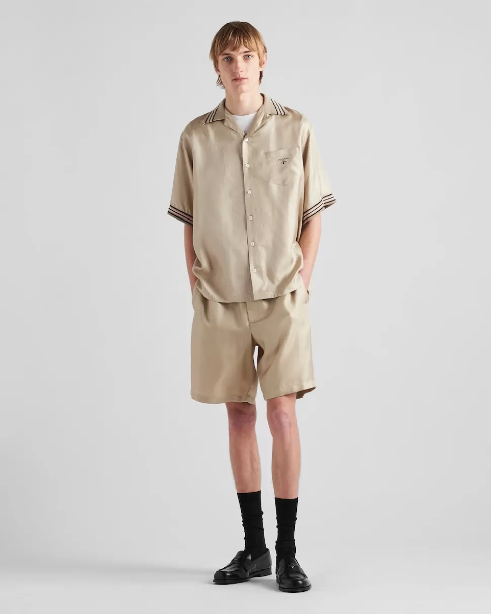 Prada Camisa De Sarga De Seda De Manga Corta^Hombre CAMISAS