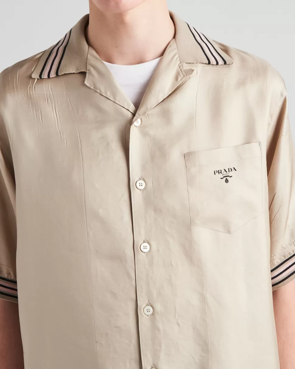 Prada Camisa De Sarga De Seda De Manga Corta^Hombre CAMISAS