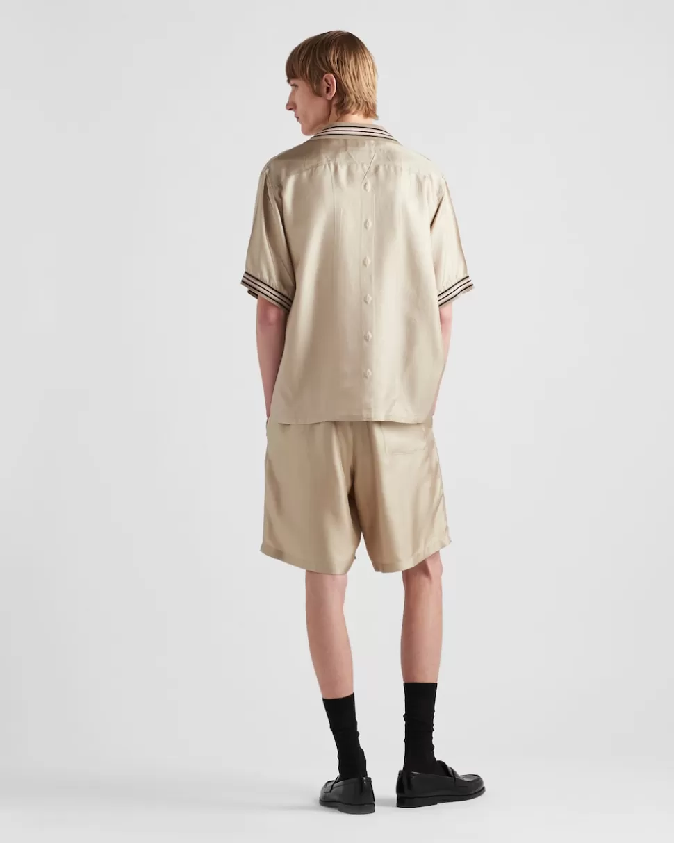 Prada Camisa De Sarga De Seda De Manga Corta^Hombre CAMISAS