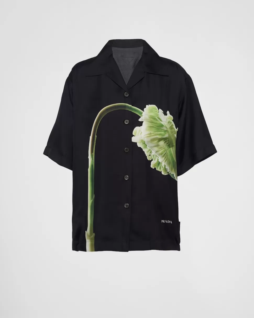 Prada Camisa De Sarga Estampada^Mujer CAMISAS Y TOPS