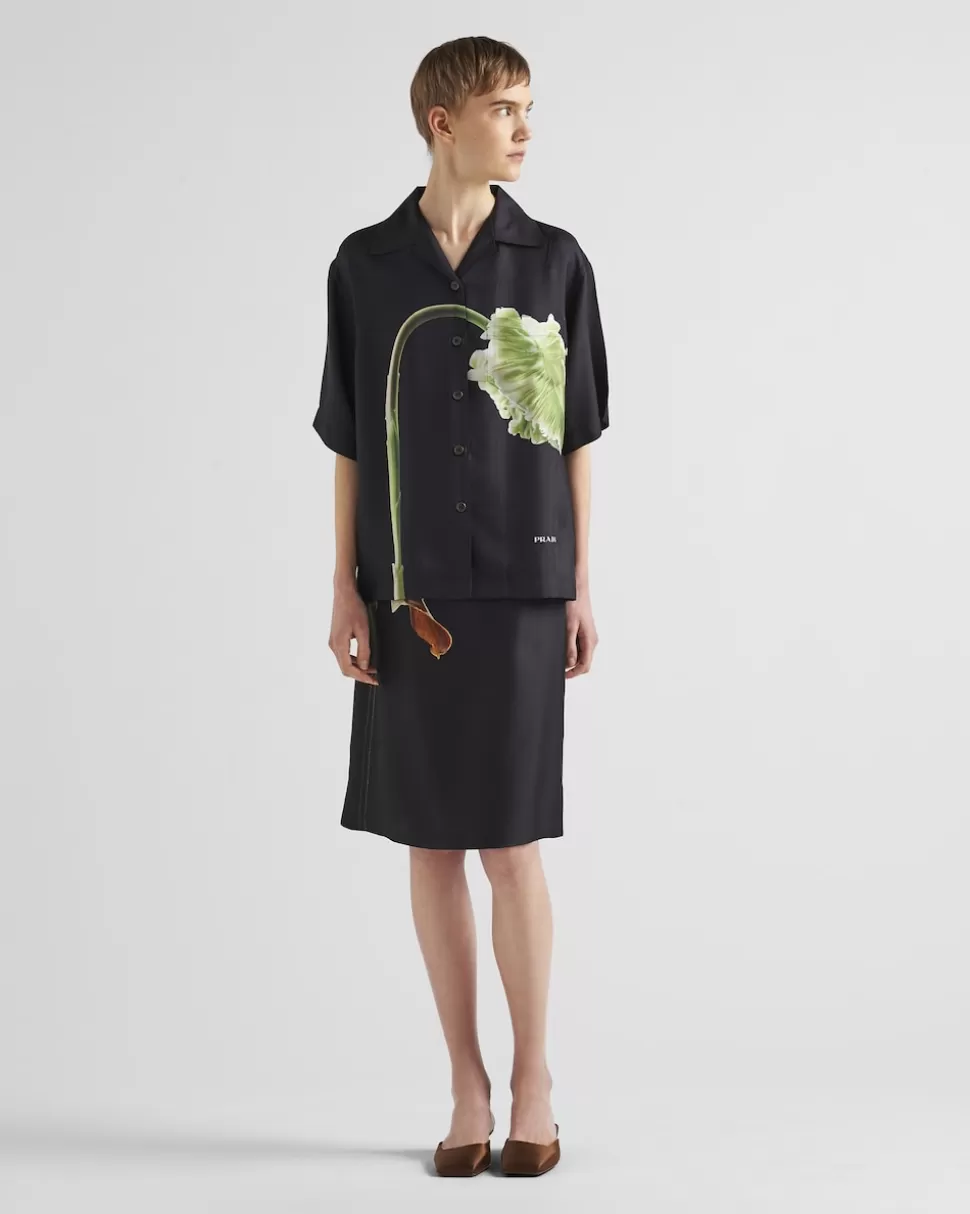Prada Camisa De Sarga Estampada^Mujer CAMISAS Y TOPS
