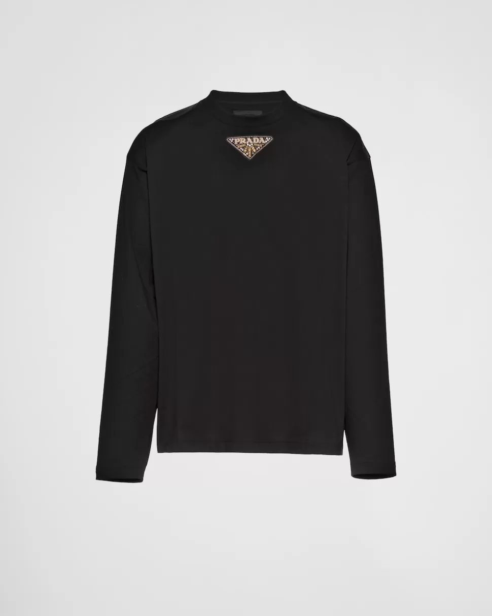 Prada Camiseta De Manga Larga De Punto Y Re-nylon^Hombre CAMISETAS Y POLOS
