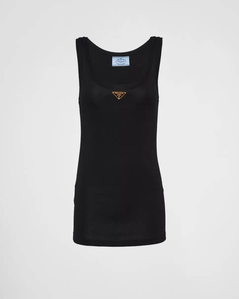 Prada Camiseta De Tirantes De Punto Acanalado^Mujer CAMISETAS Y SUDADERAS | CAMISAS Y TOPS