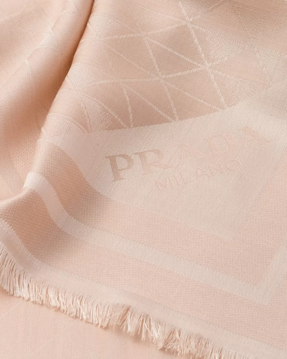Prada Chal De Jacquard De Seda Y Lana Con Motivo Symbole^Mujer BUFANDAS Y PAÑUELOS