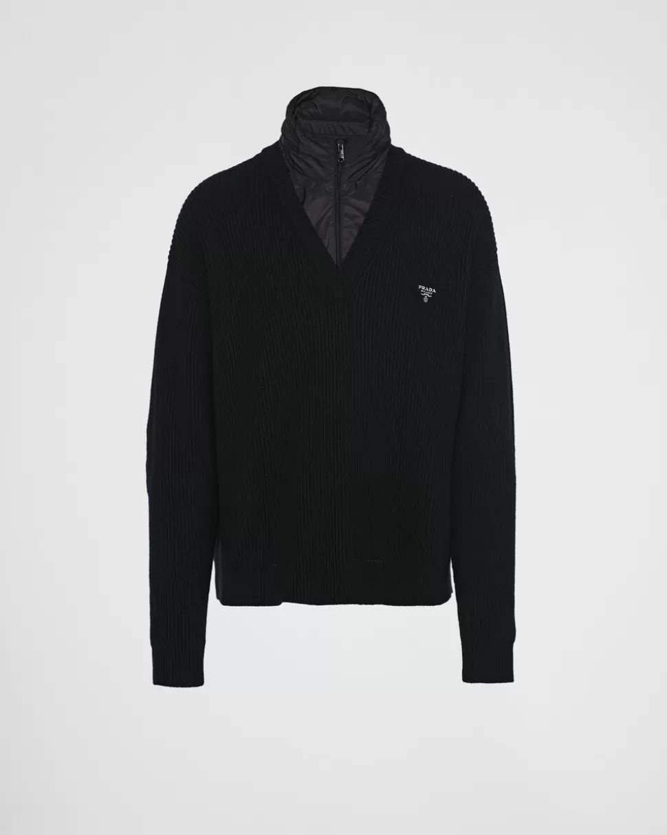 Prada Chaqueta Con Capucha De Cachemir Y Re-nylon^Hombre TEJIDOS DE PUNTO