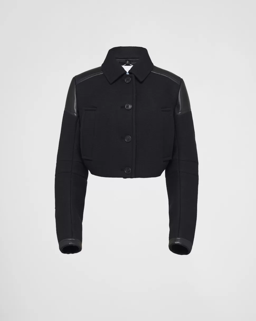 Prada Chaqueta Corta De Tela Y Piel^Mujer CHAQUETAS Y ABRIGOS