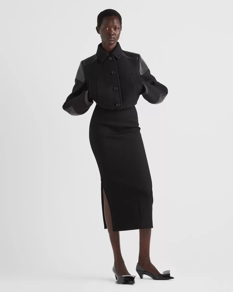 Prada Chaqueta Corta De Tela Y Piel^Mujer CHAQUETAS Y ABRIGOS