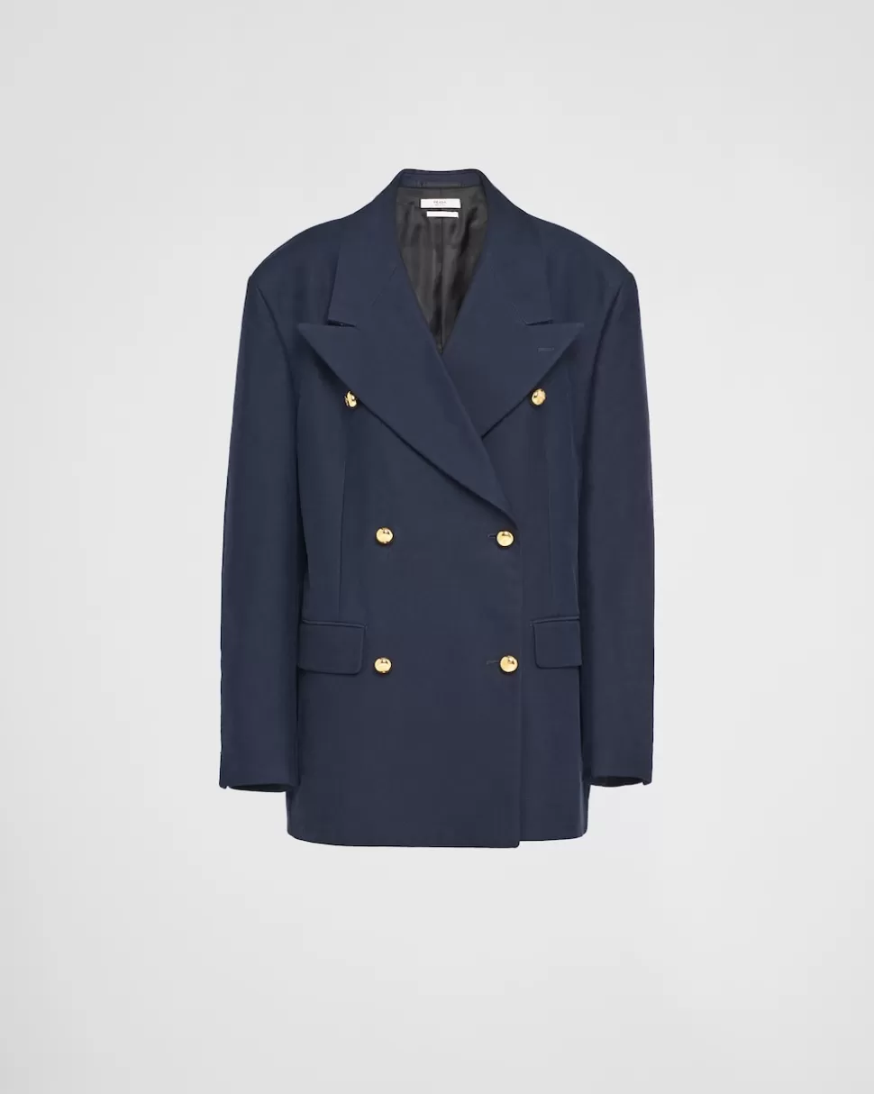 Prada Chaqueta De Botonadura Doble De Satén De Algodón^Mujer CHAQUETAS Y ABRIGOS