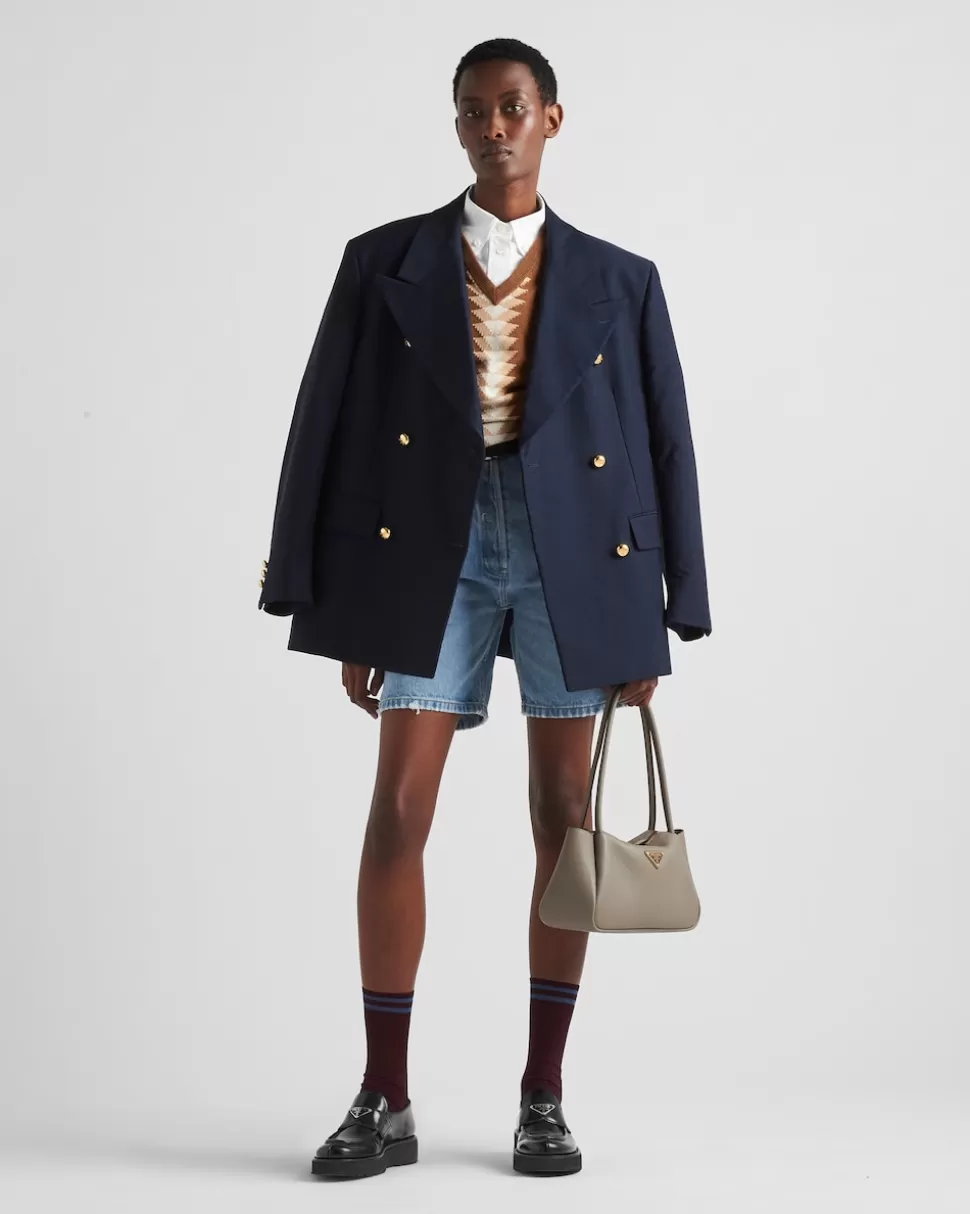 Prada Chaqueta De Botonadura Doble De Satén De Algodón^Mujer CHAQUETAS Y ABRIGOS