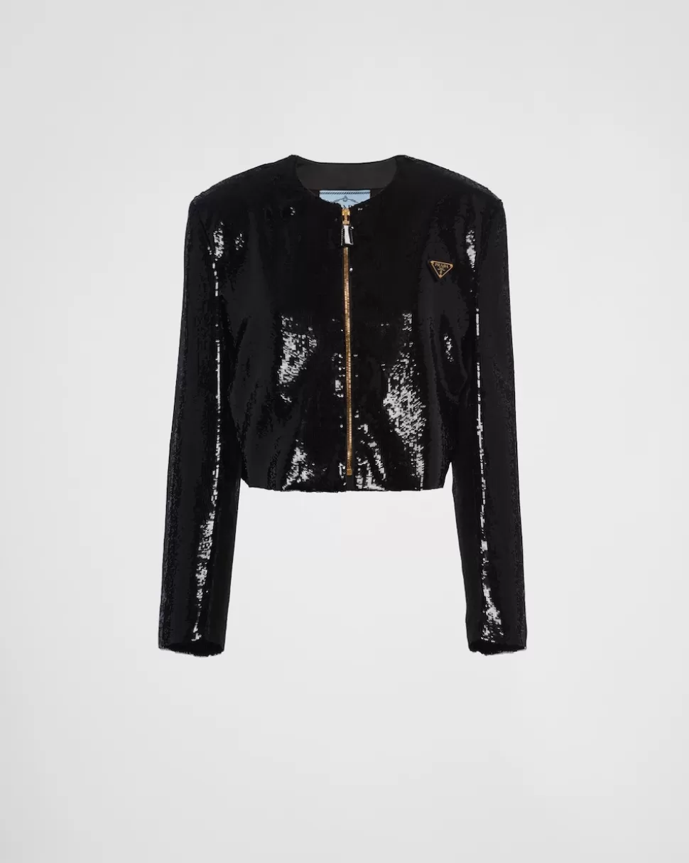 Prada Chaqueta De Botonadura Simple Con Lentejuelas^Mujer CHAQUETAS Y ABRIGOS