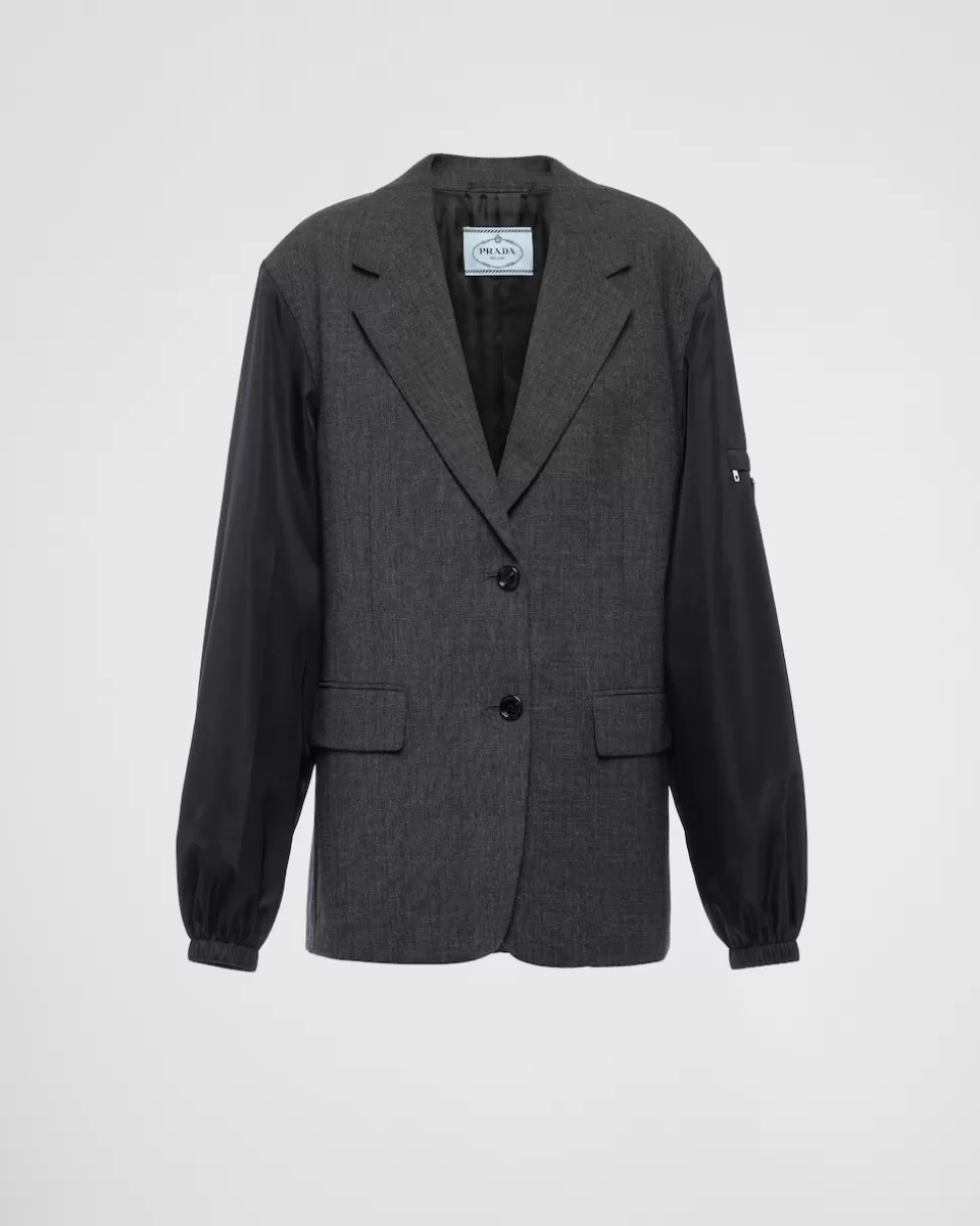 Prada Chaqueta De Botonadura Simple De Re-nylon Y Lana^Mujer CHAQUETAS Y ABRIGOS
