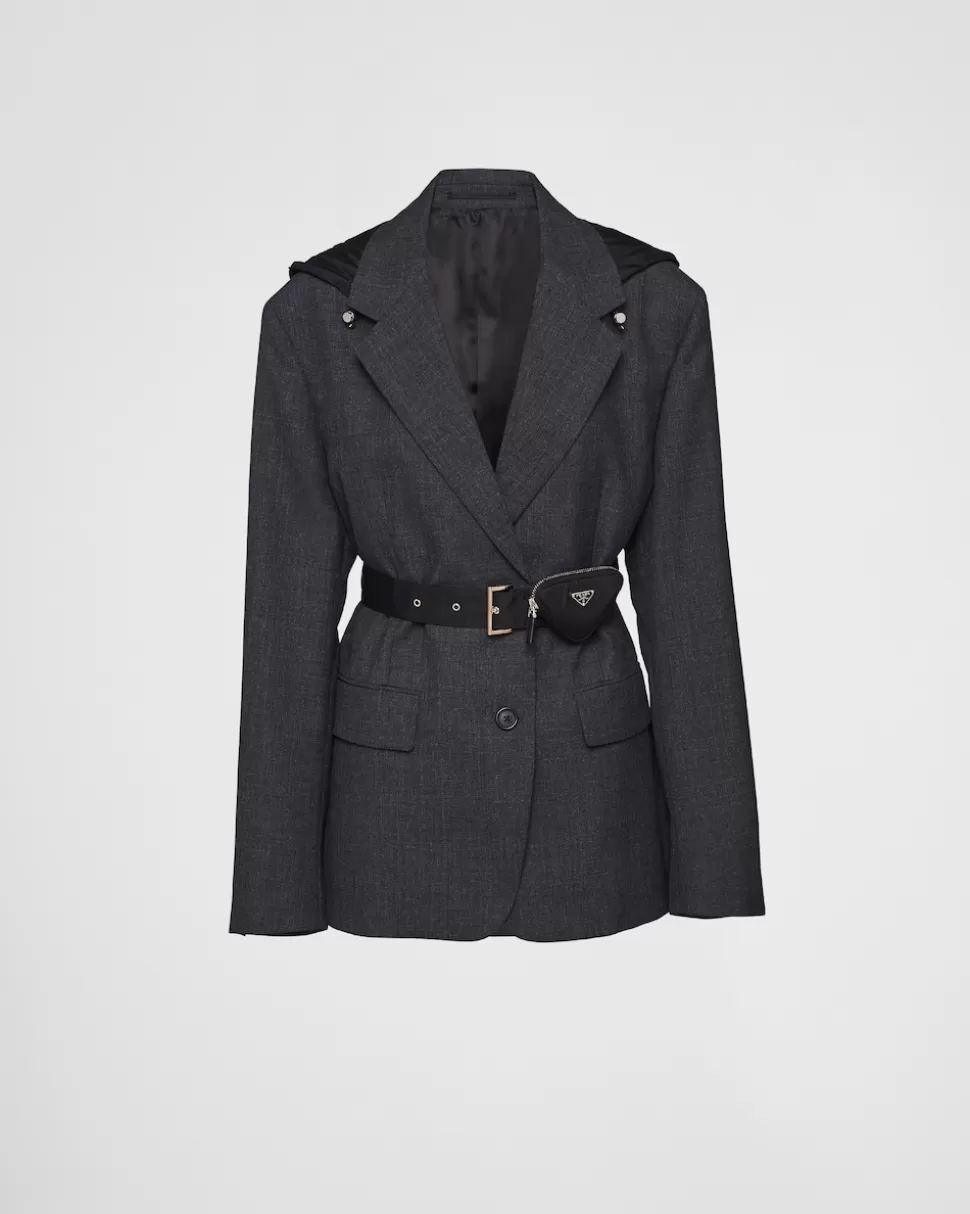 Prada Chaqueta De Botonadura Simple De Re-nylon Y Lana^Mujer CHAQUETAS Y ABRIGOS