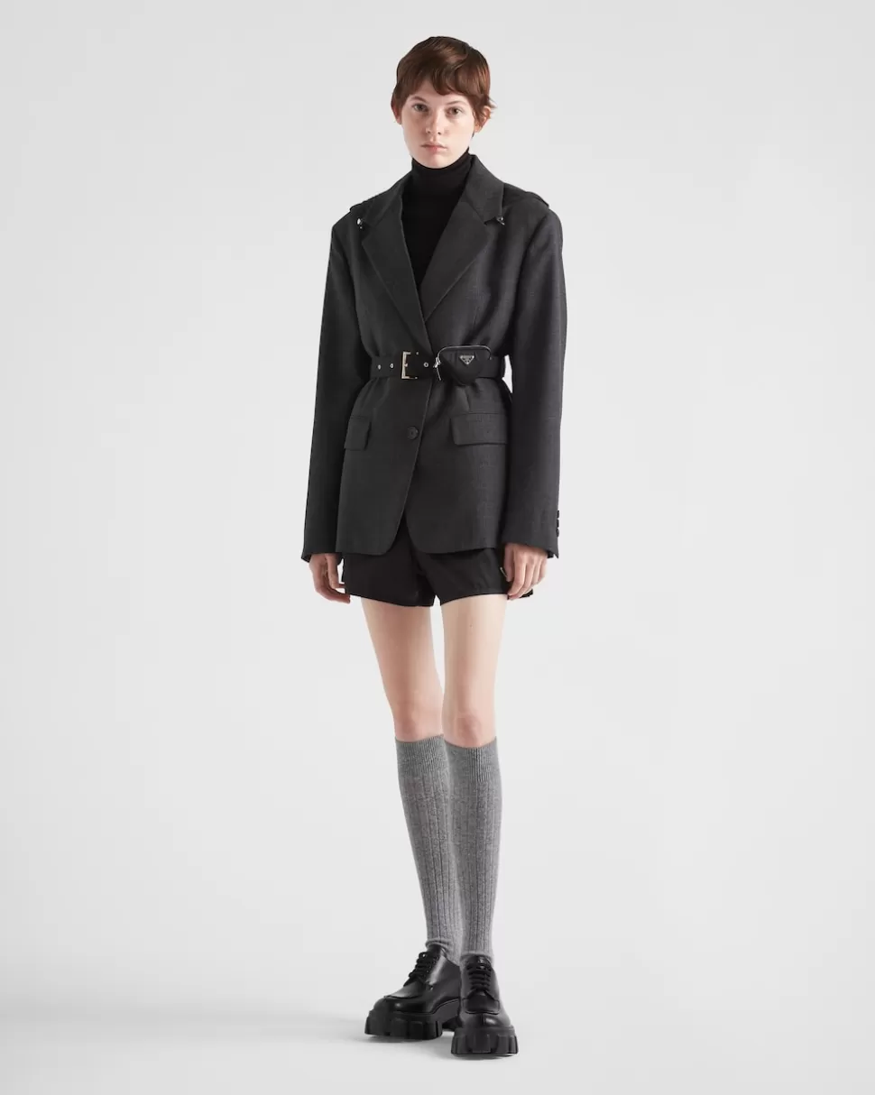 Prada Chaqueta De Botonadura Simple De Re-nylon Y Lana^Mujer CHAQUETAS Y ABRIGOS
