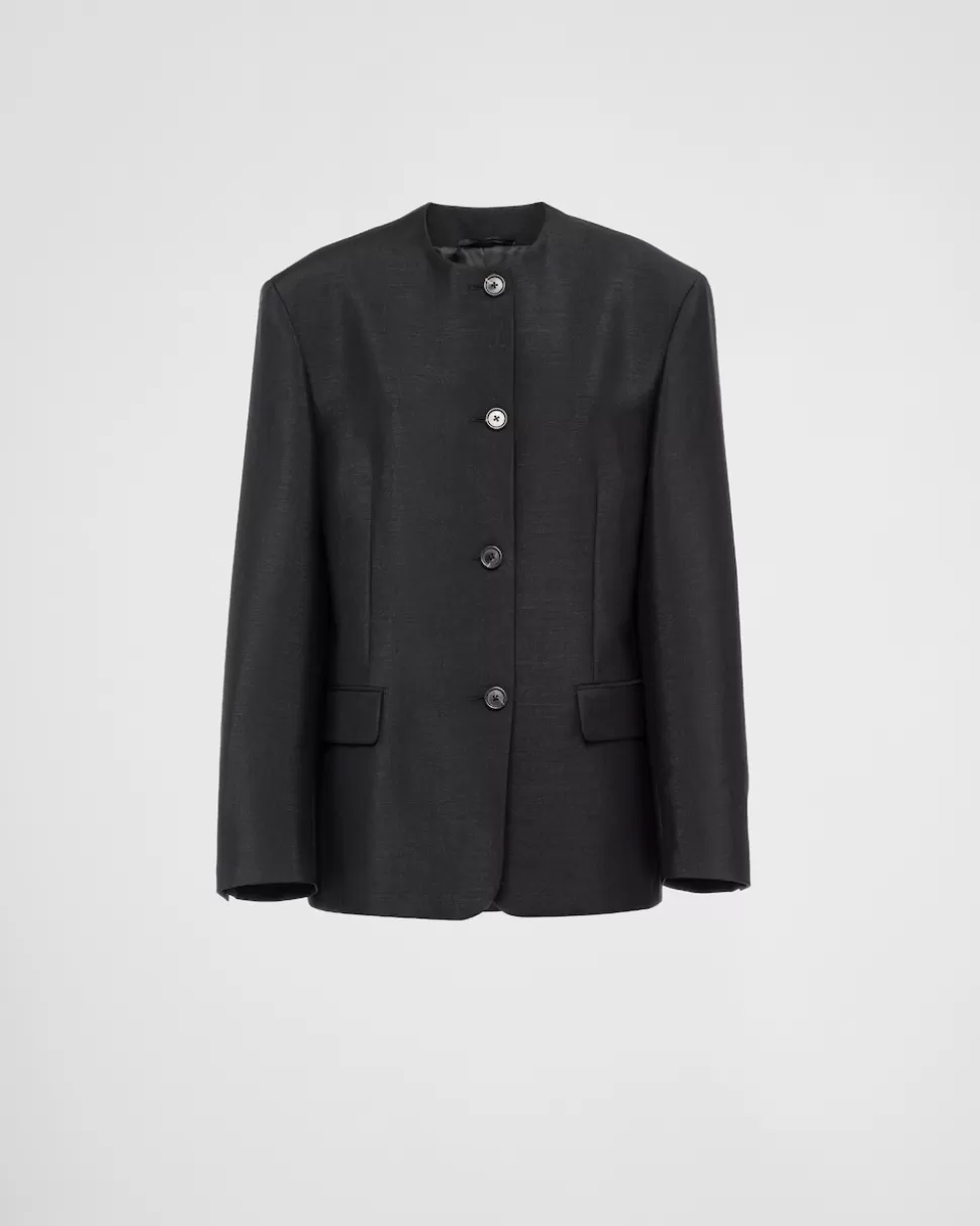 Prada Chaqueta De Botonadura Simple En Kid Mohair^Mujer CHAQUETAS Y ABRIGOS