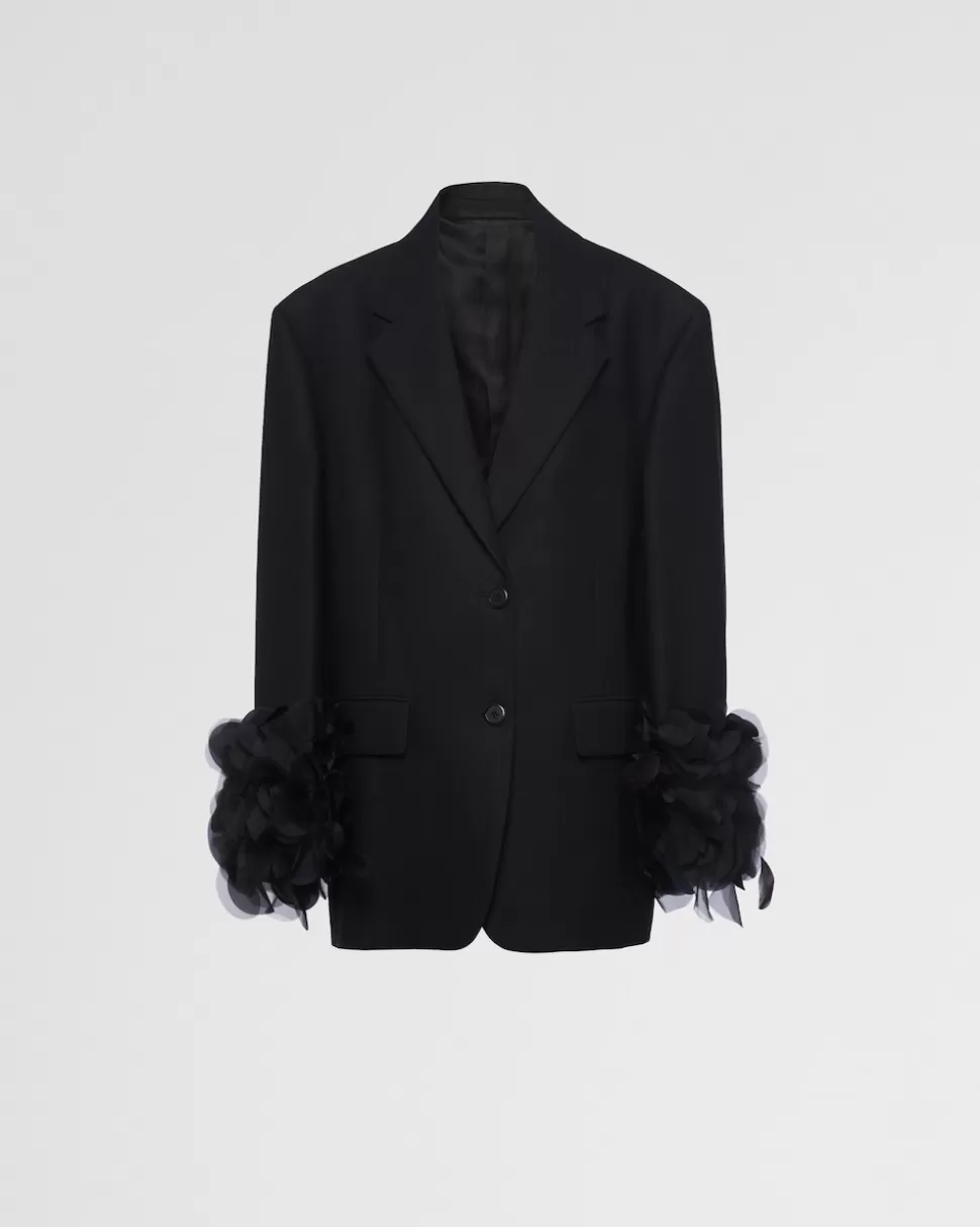 Prada Chaqueta De Lana De Botonadura Simple Con Detalle De Plumas^Mujer CHAQUETAS Y ABRIGOS