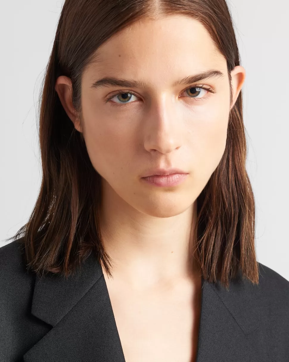 Prada Chaqueta De Lana De Botonadura Simple Con Detalle De Plumas^Mujer CHAQUETAS Y ABRIGOS