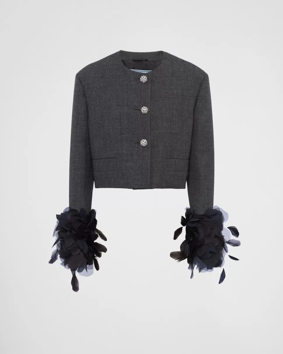 Prada Chaqueta De Lana De Botonadura Simple Con Ribete De Plumas^Mujer CHAQUETAS Y ABRIGOS