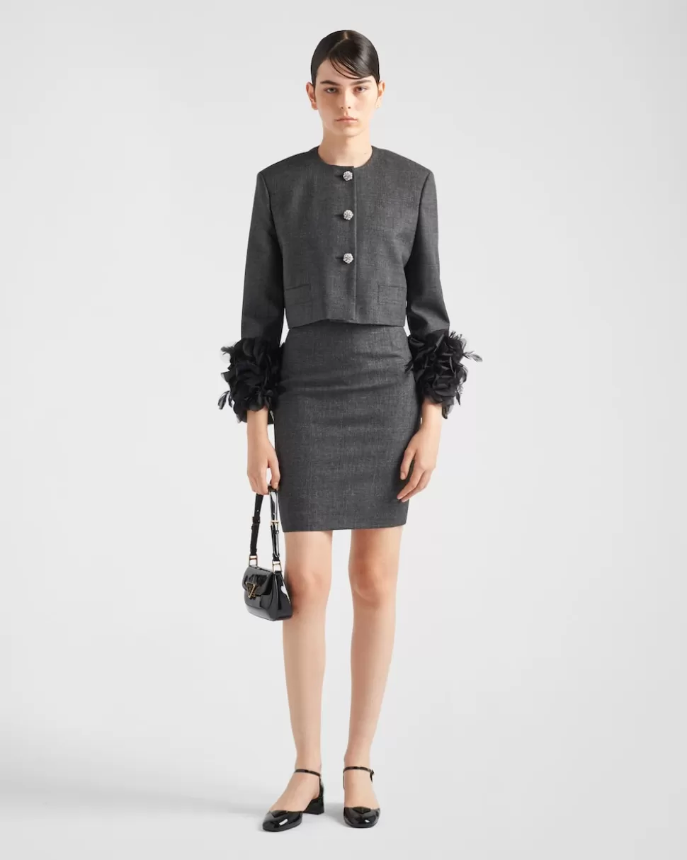 Prada Chaqueta De Lana De Botonadura Simple Con Ribete De Plumas^Mujer CHAQUETAS Y ABRIGOS