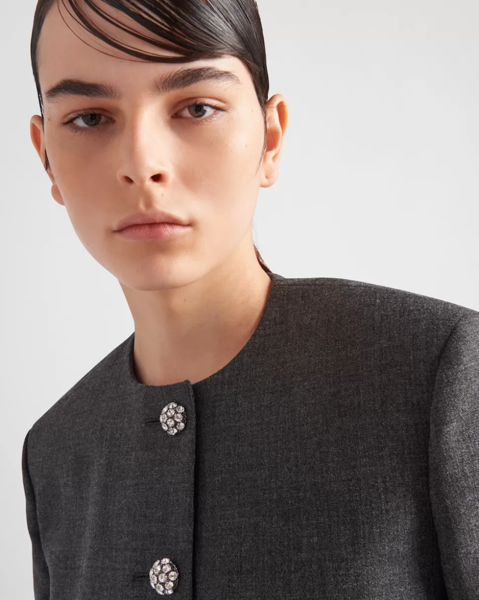 Prada Chaqueta De Lana De Botonadura Simple Con Ribete De Plumas^Mujer CHAQUETAS Y ABRIGOS