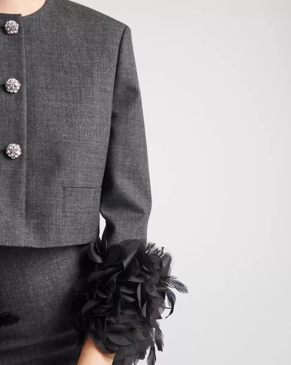 Prada Chaqueta De Lana De Botonadura Simple Con Ribete De Plumas^Mujer CHAQUETAS Y ABRIGOS
