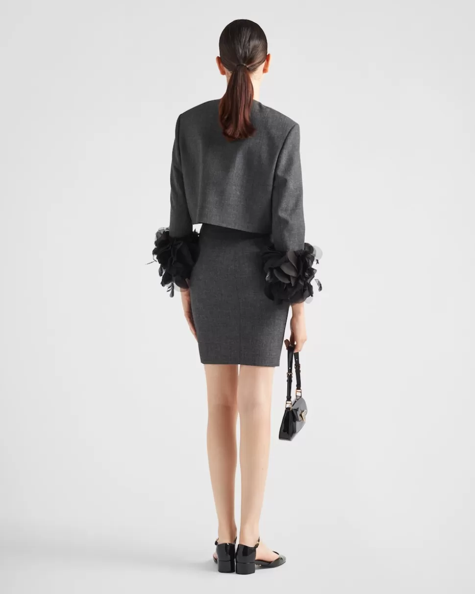 Prada Chaqueta De Lana De Botonadura Simple Con Ribete De Plumas^Mujer CHAQUETAS Y ABRIGOS