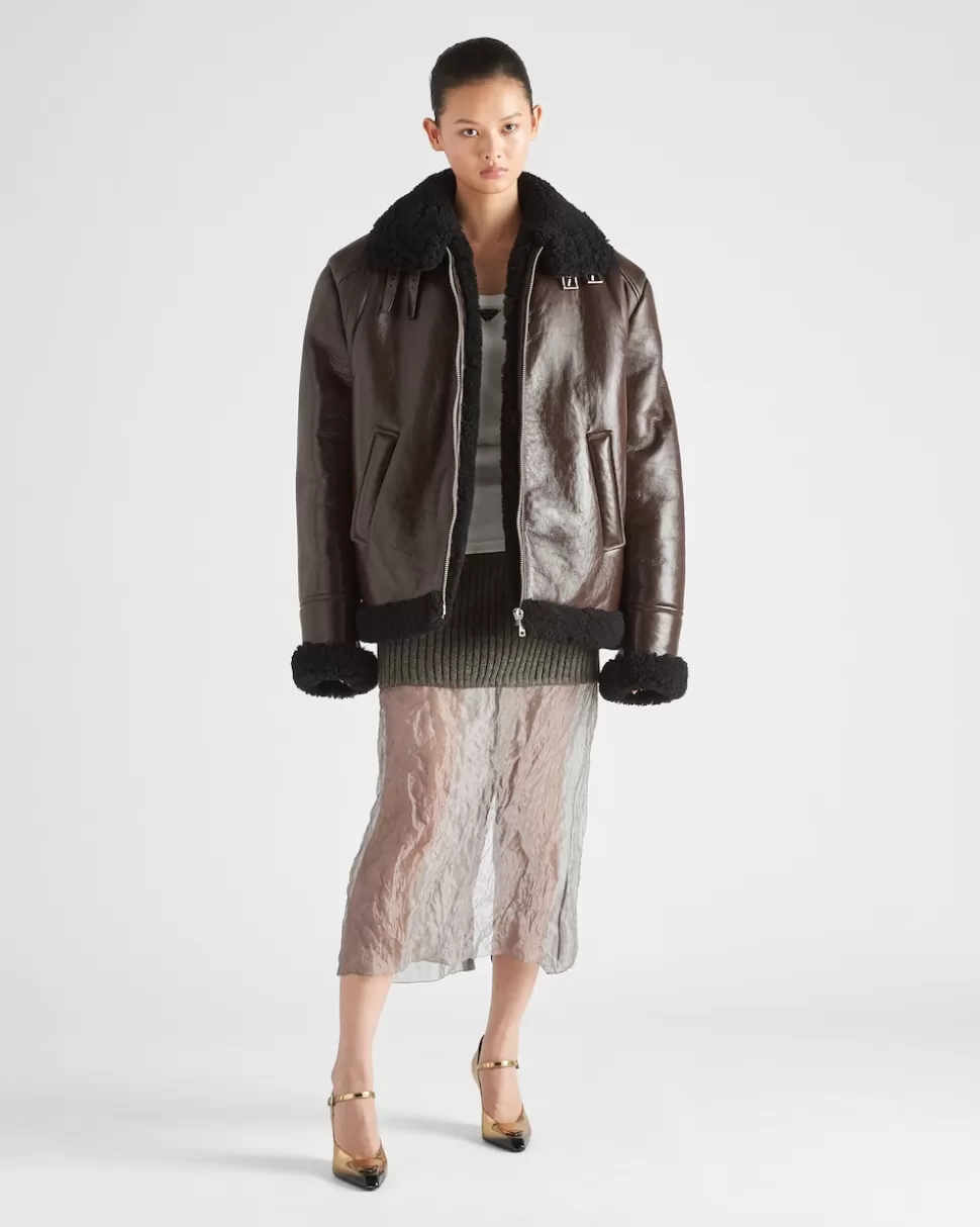 Prada Chaqueta Holgada De Piel Vuelta^Mujer ROPA DE PIEL