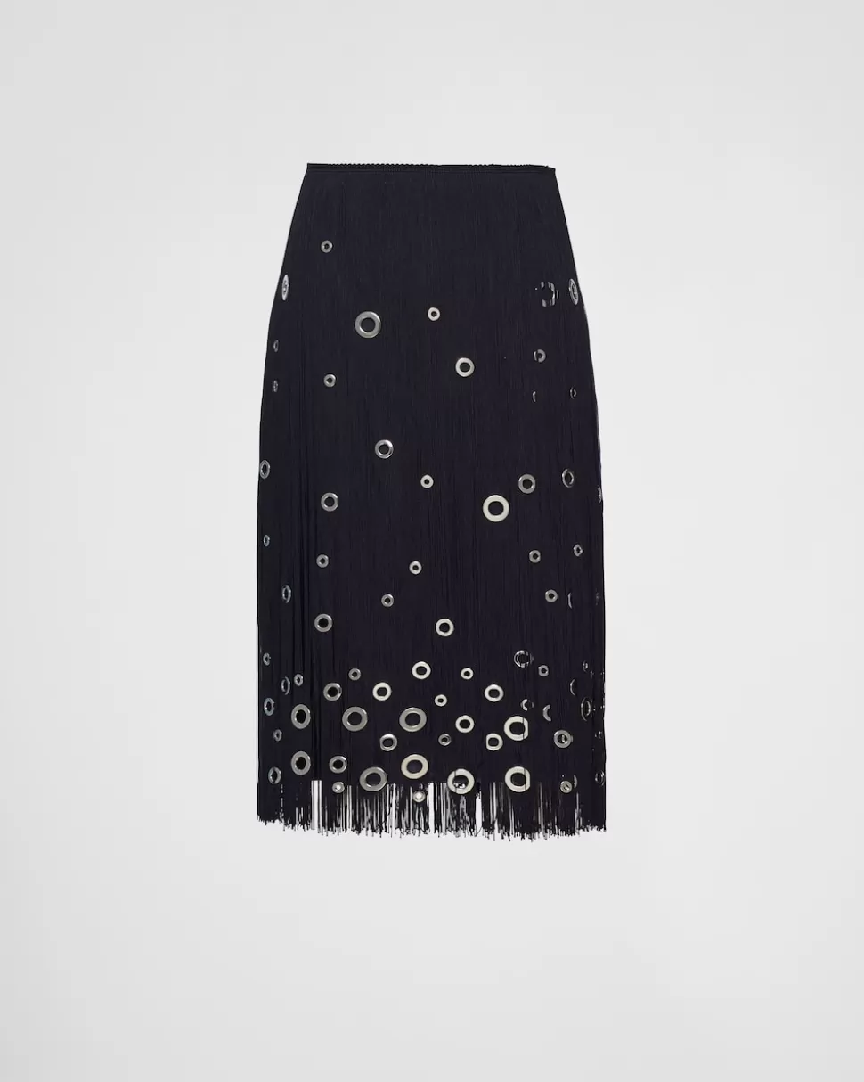 Prada Falda Midi Con Flecos Y Adorno De Arandelas^Mujer FALDAS