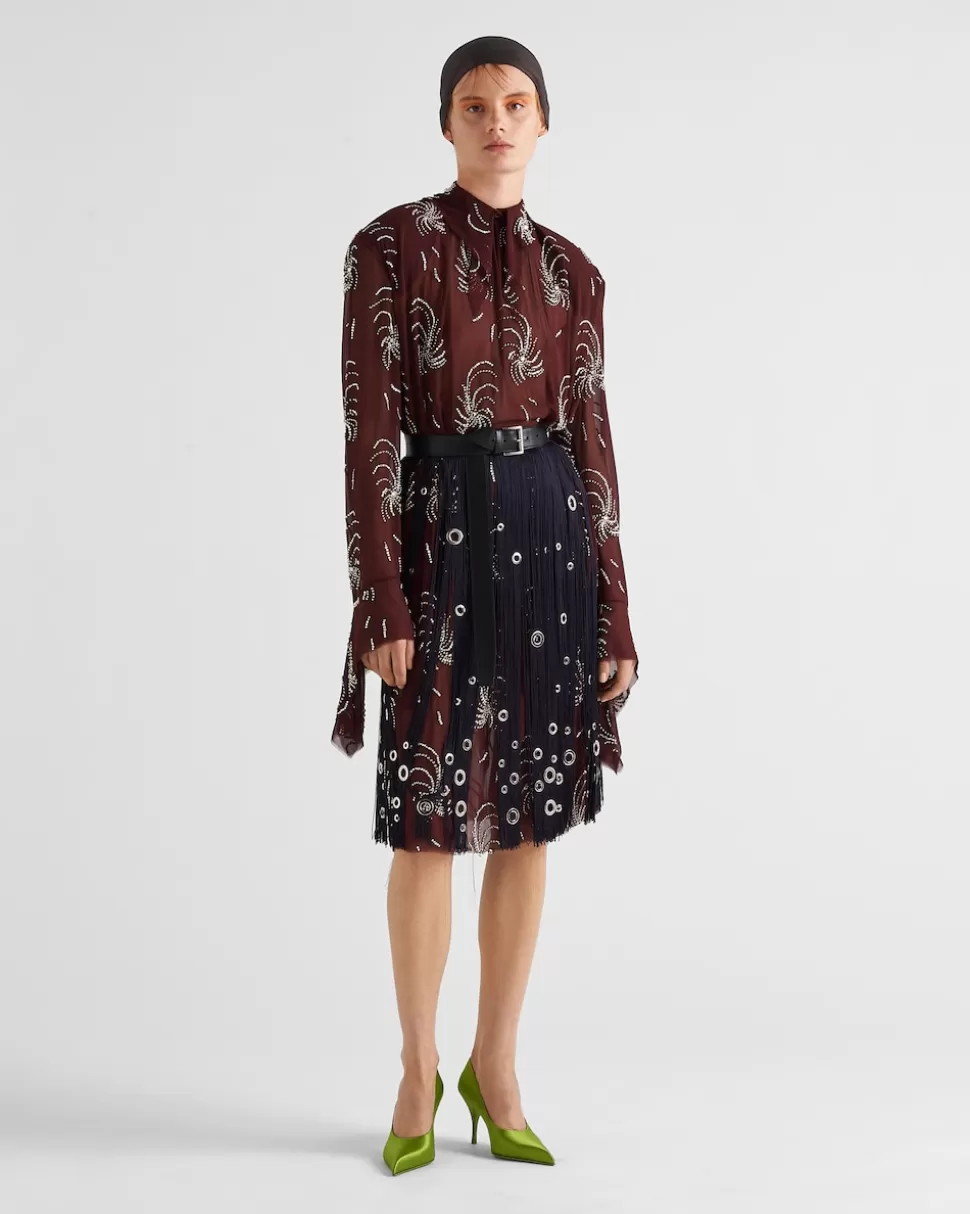 Prada Falda Midi Con Flecos Y Adorno De Arandelas^Mujer FALDAS