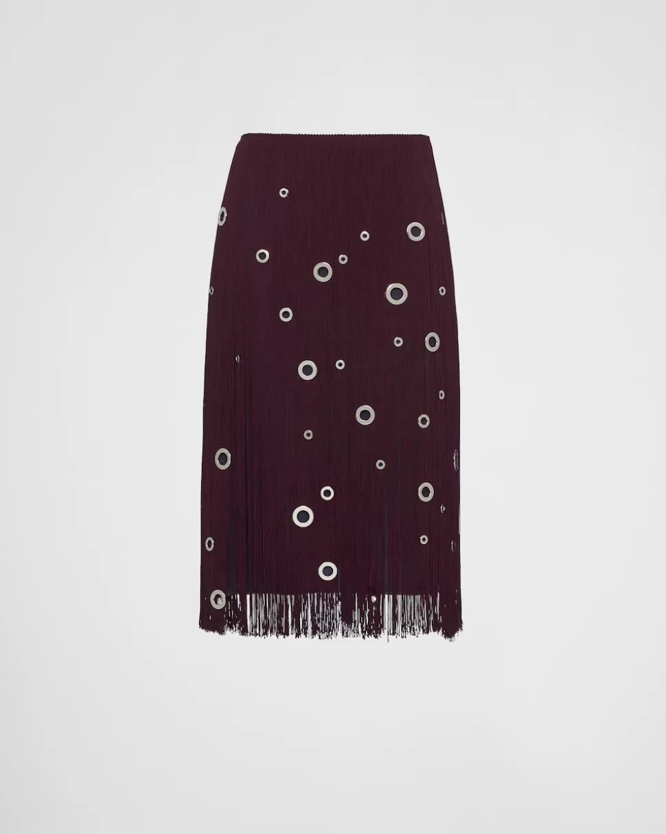 Prada Falda Midi Con Flecos Y Adorno De Arandelas^Mujer FALDAS