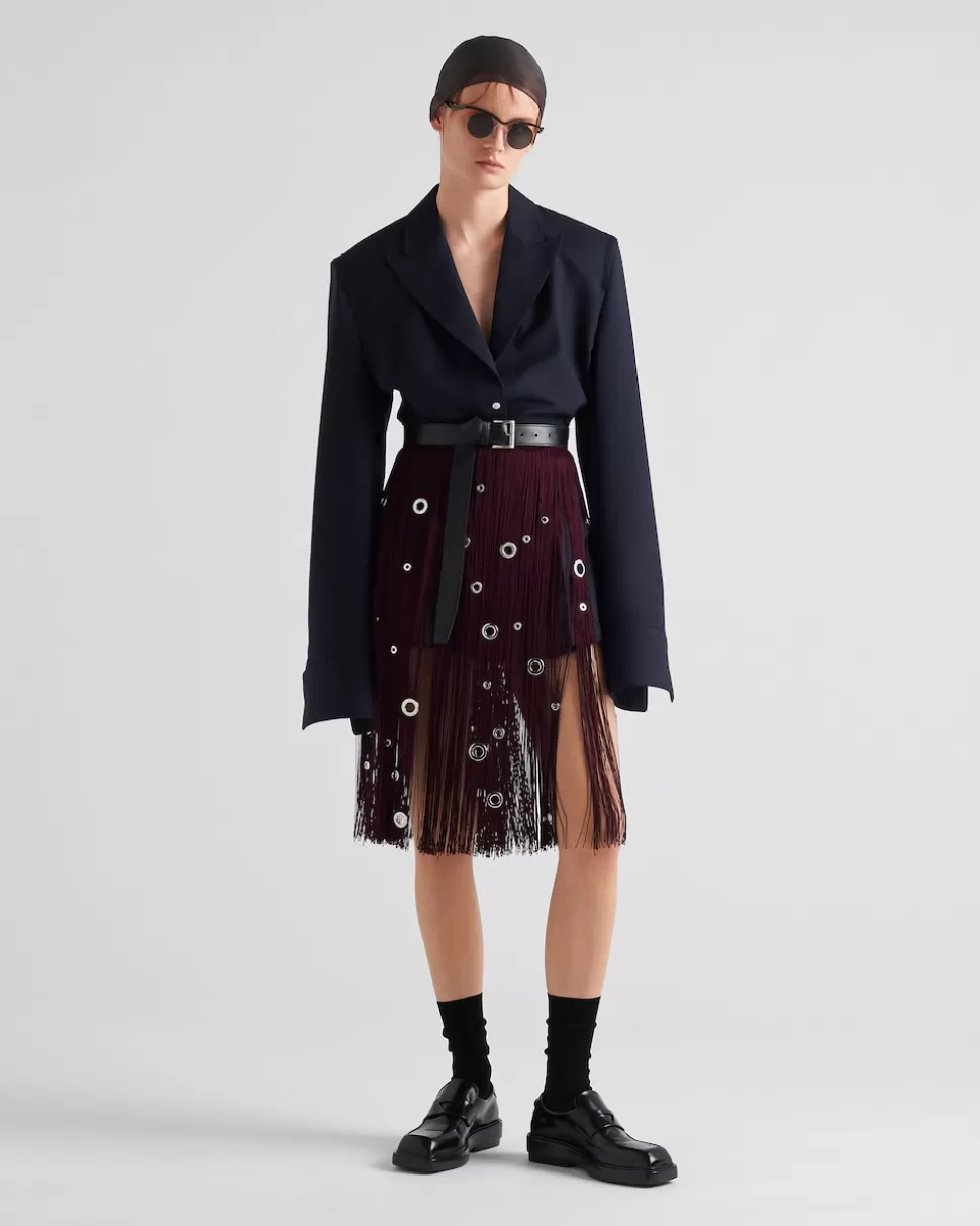 Prada Falda Midi Con Flecos Y Adorno De Arandelas^Mujer FALDAS