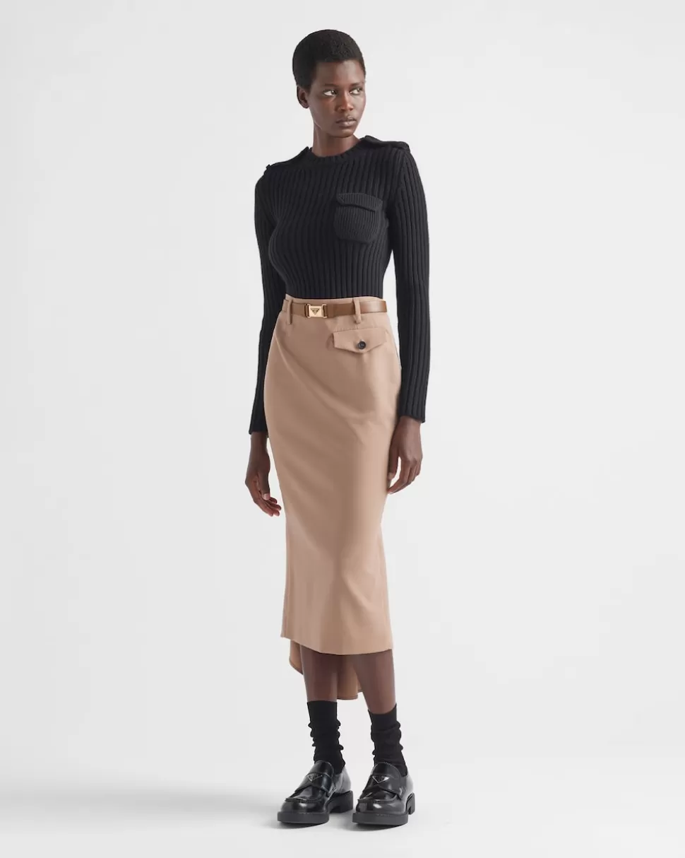 Prada Falda Midi De Gabardina^Mujer FALDAS