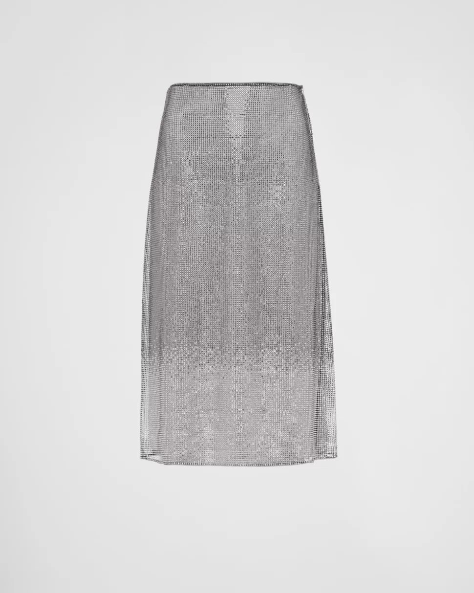 Prada Falda Midi De Malla Bordada Con Pedrería^Mujer FALDAS