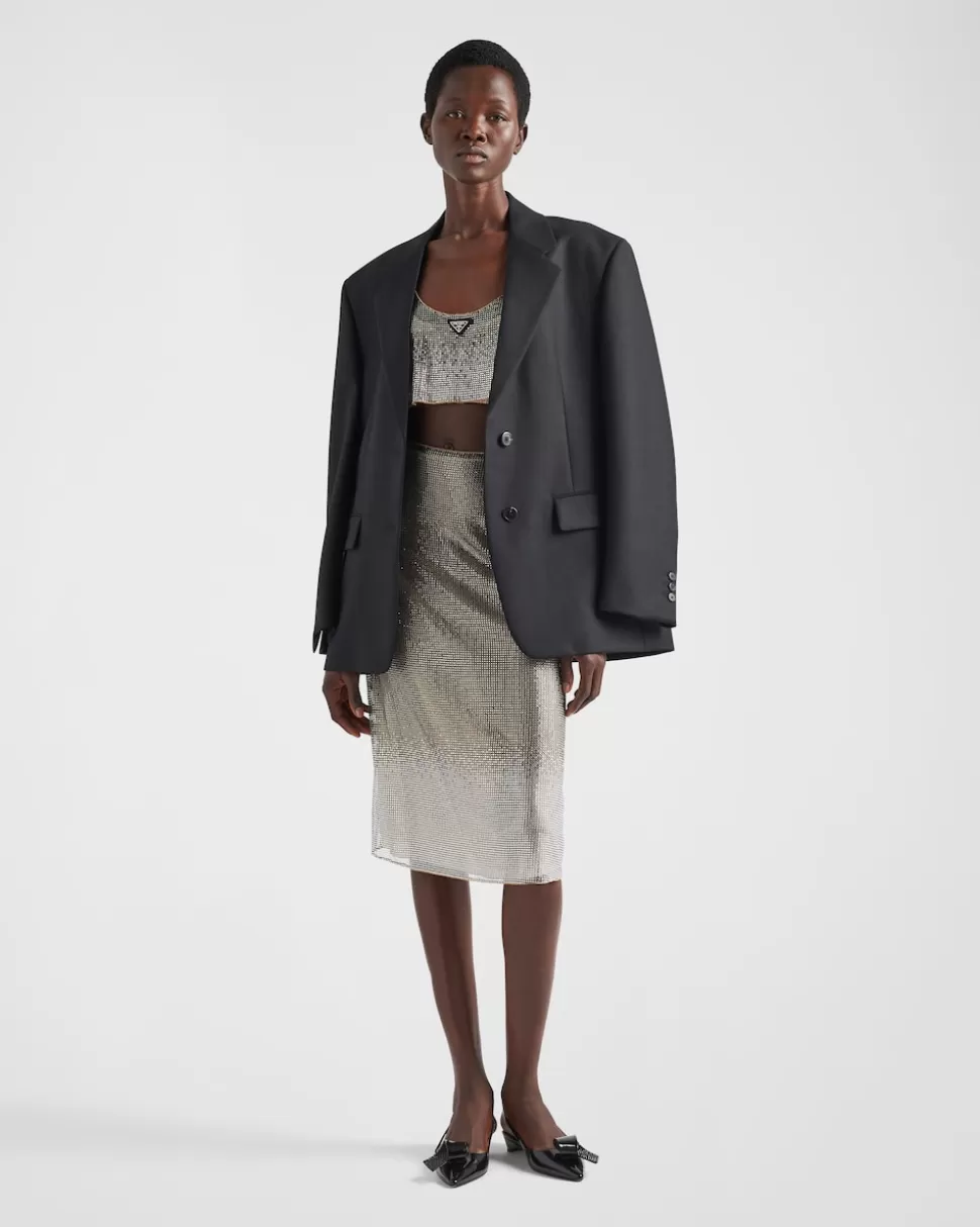Prada Falda Midi De Malla Bordada Con Pedrería^Mujer FALDAS