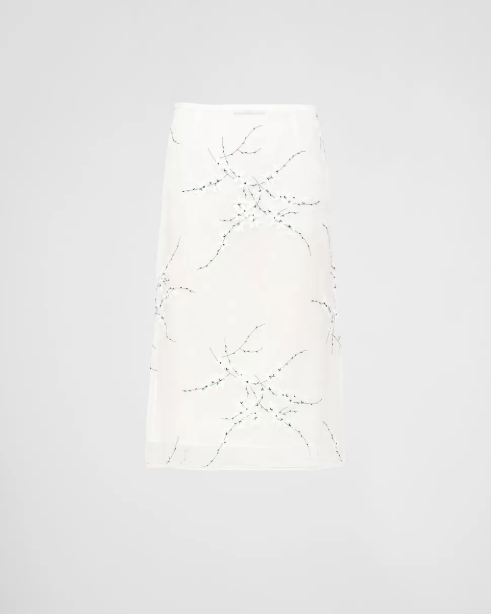 Prada Falda Midi De Organza Bordada^Mujer FALDAS