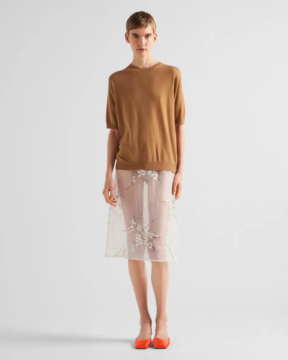 Prada Falda Midi De Organza Bordada^Mujer FALDAS