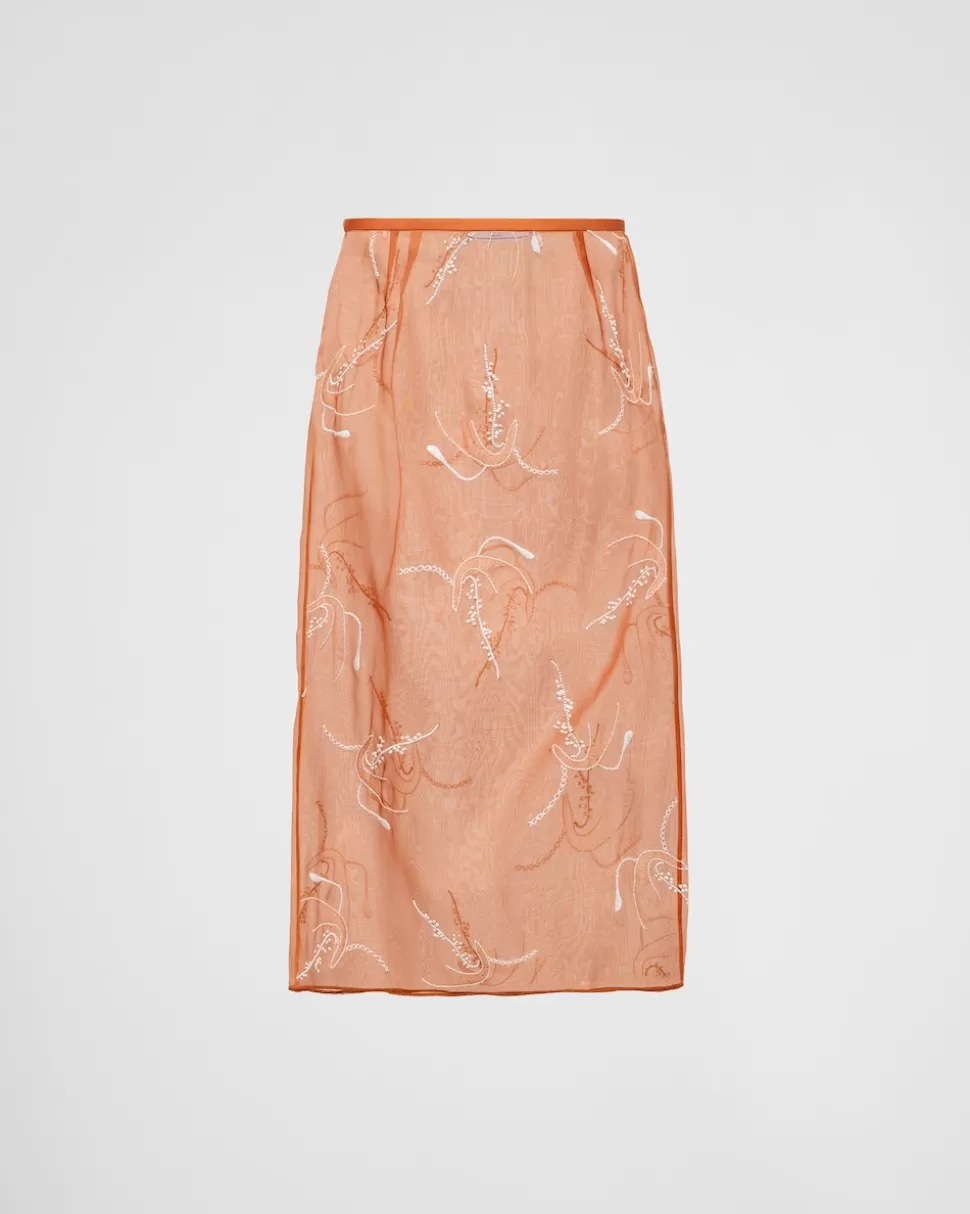 Prada Falda Midi De Organza Bordada^Mujer FALDAS
