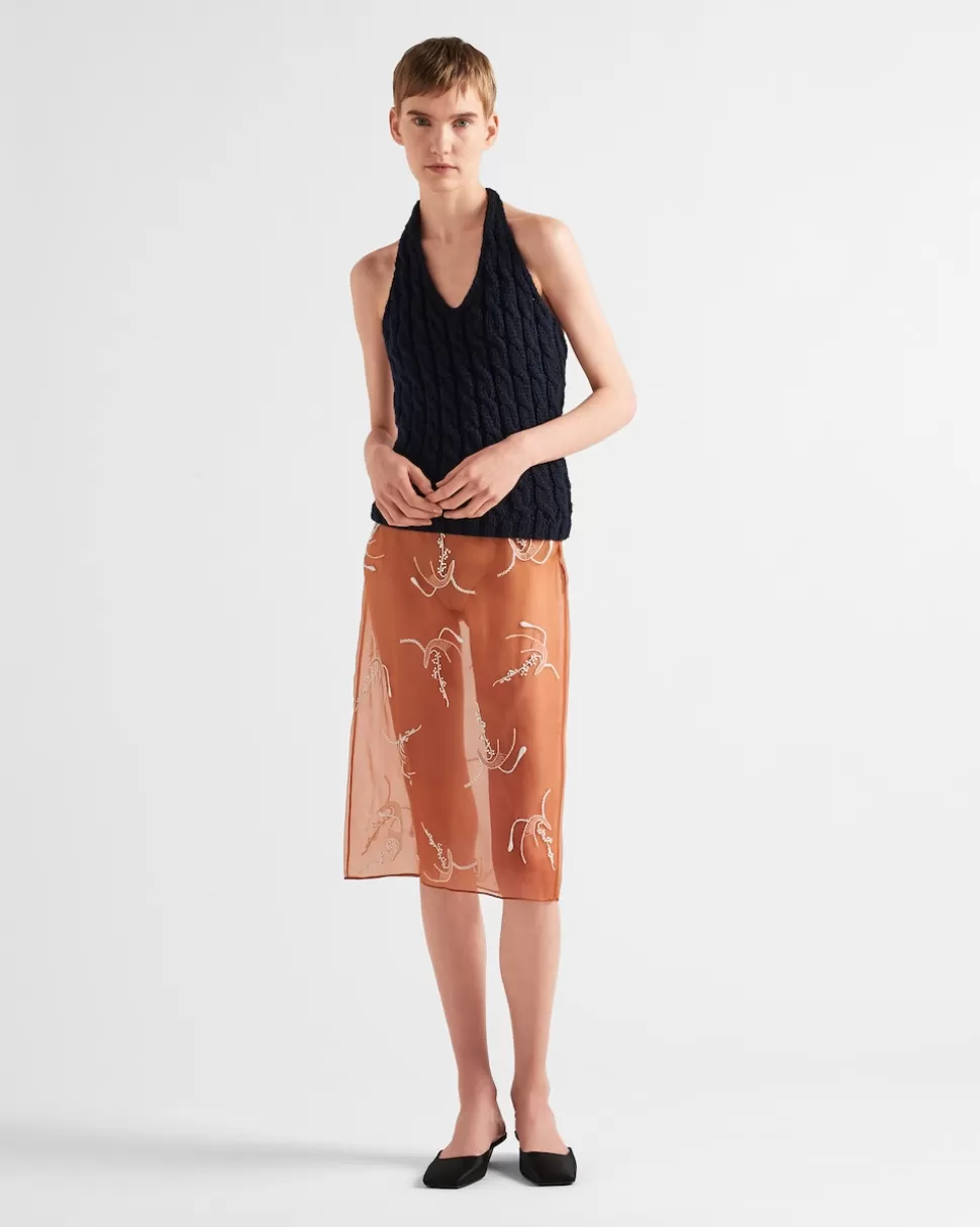 Prada Falda Midi De Organza Bordada^Mujer FALDAS
