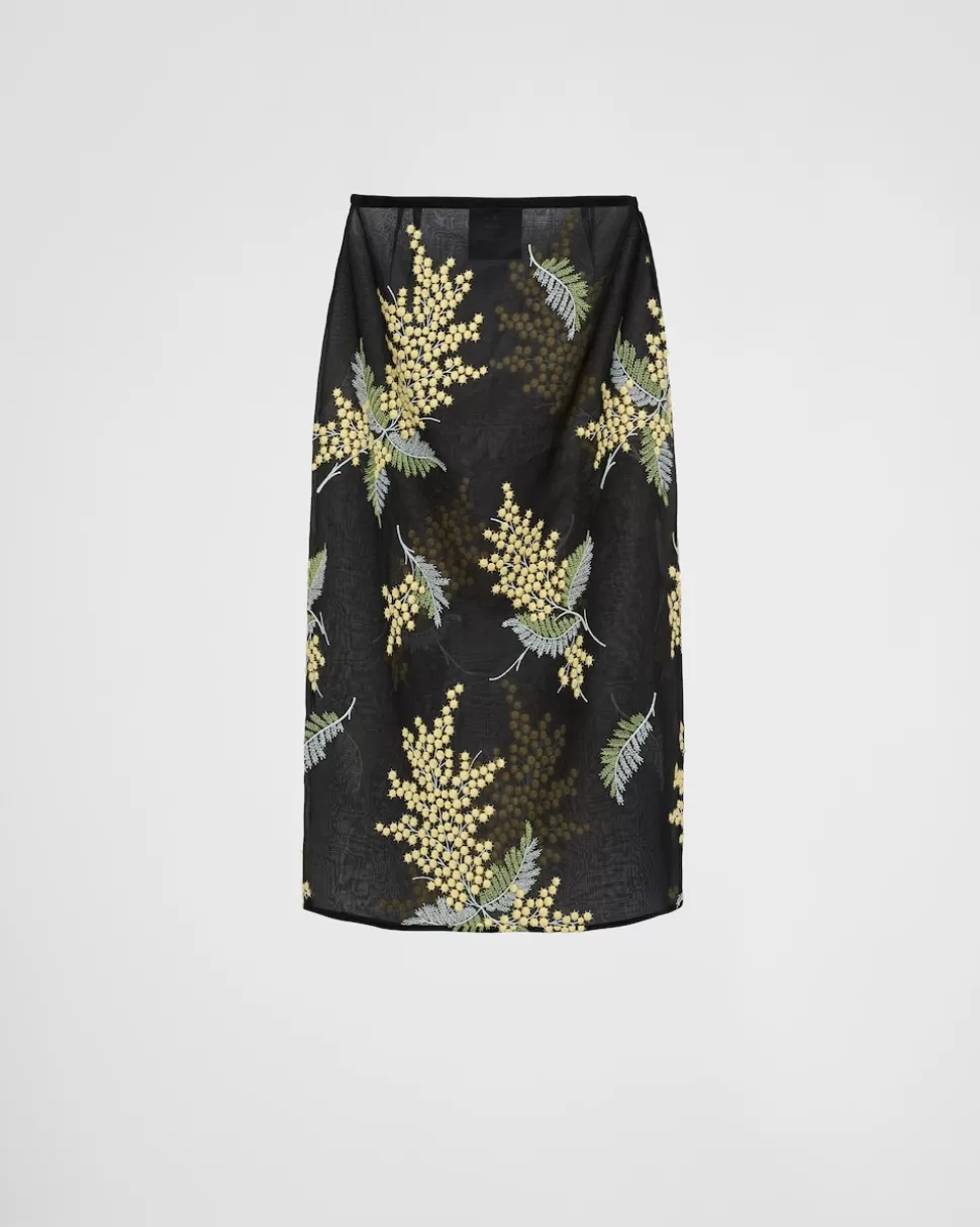 Prada Falda Midi De Organza Bordada^Mujer FALDAS