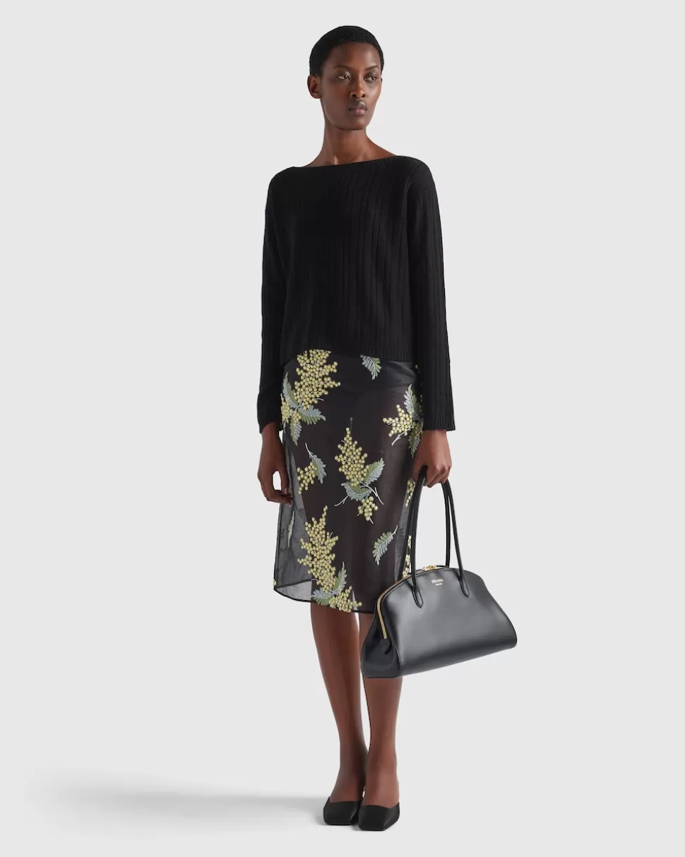 Prada Falda Midi De Organza Bordada^Mujer FALDAS