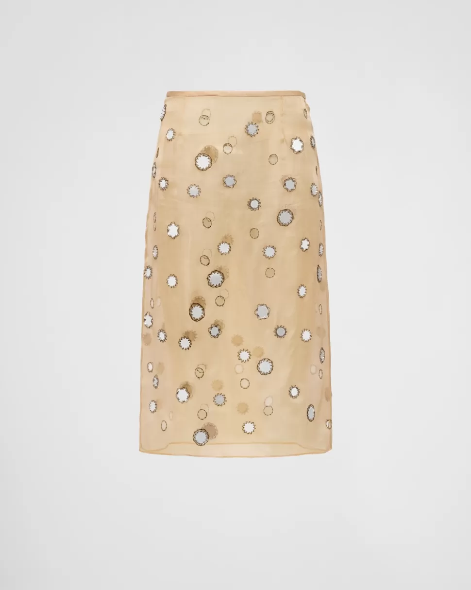 Prada Falda Midi De Organza Decorada Con Espejos^Mujer FALDAS