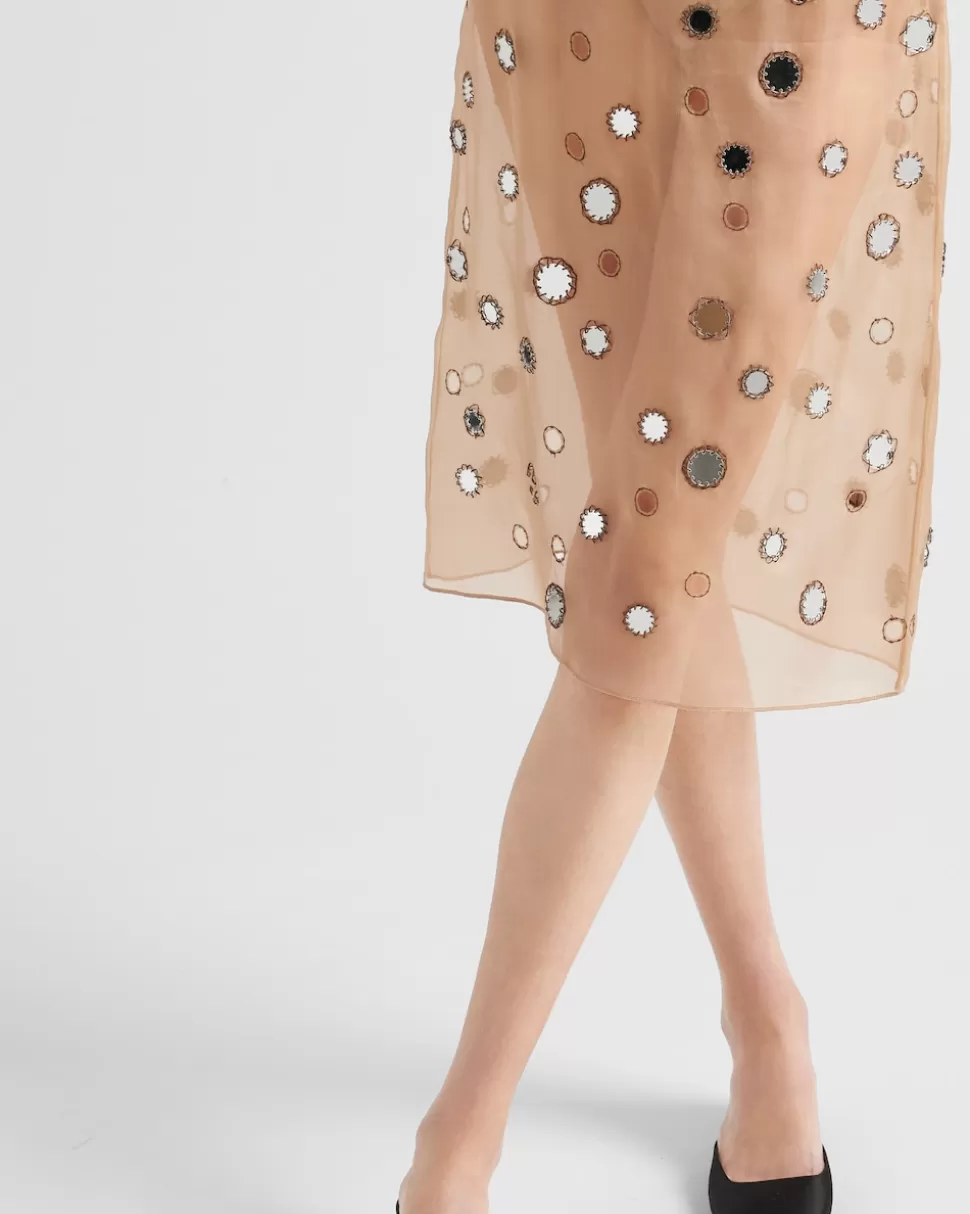 Prada Falda Midi De Organza Decorada Con Espejos^Mujer FALDAS