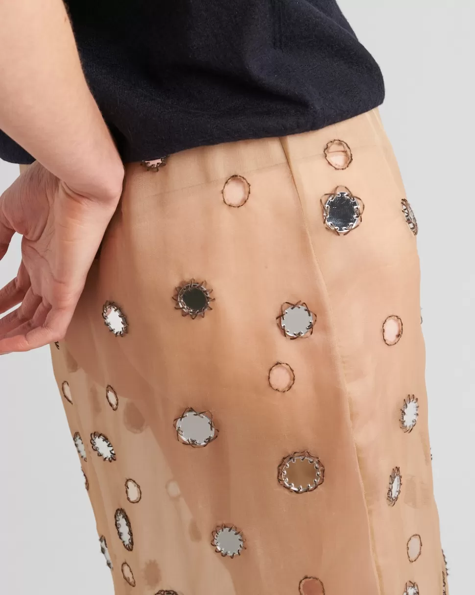 Prada Falda Midi De Organza Decorada Con Espejos^Mujer FALDAS
