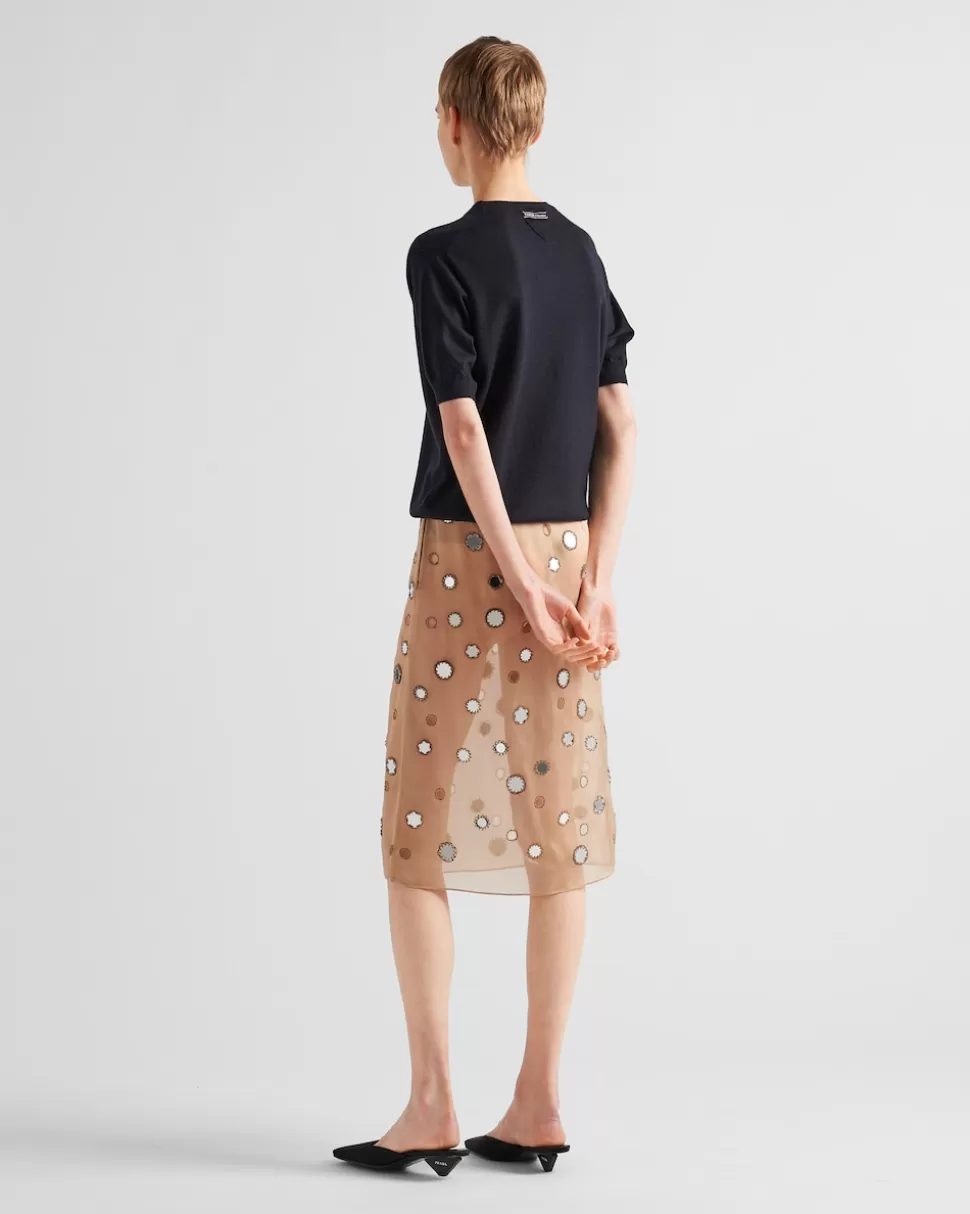 Prada Falda Midi De Organza Decorada Con Espejos^Mujer FALDAS